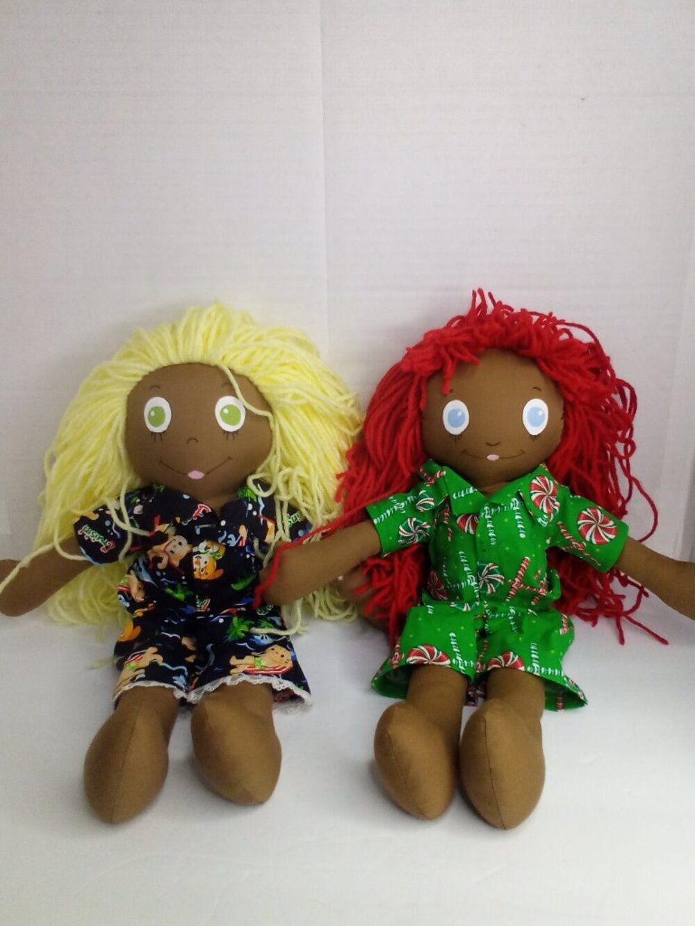 Handmade Cloth Doll Lot of 2 Rag Doll Black African American Cute Plush 16"